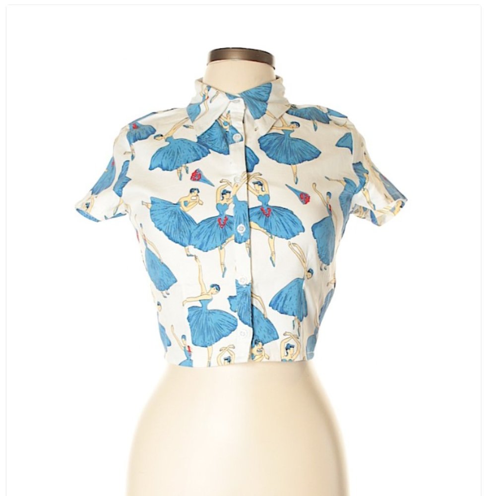 ModCloth KLING Ballet Dancer Crop Button Down Top